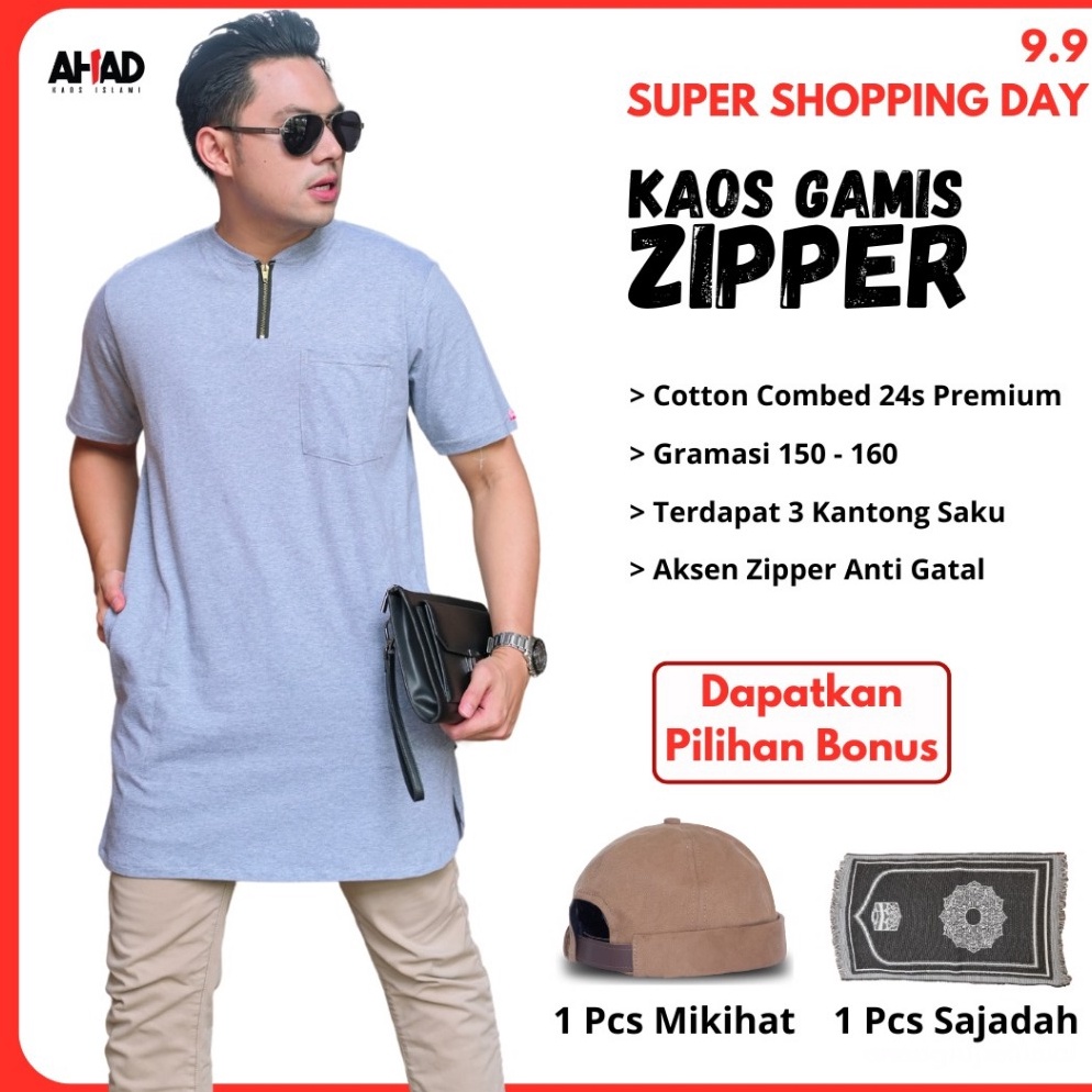 KODE J83K Original Kaos Ahad Islami Kaos Gamis Zipper  Kaos Kurta  Kurta Pria  Kurta Lengan Pendek