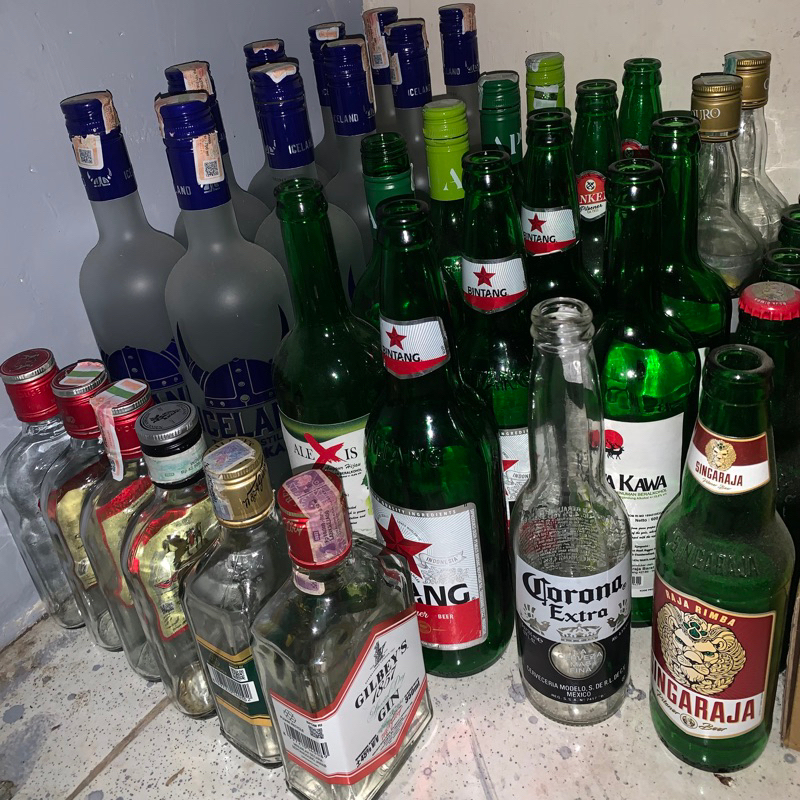 BOTOL KACA BEKAS MINUMAN KERAS | BOTOL BEKAS UNTUK PAJANGAN/KOLEKSI