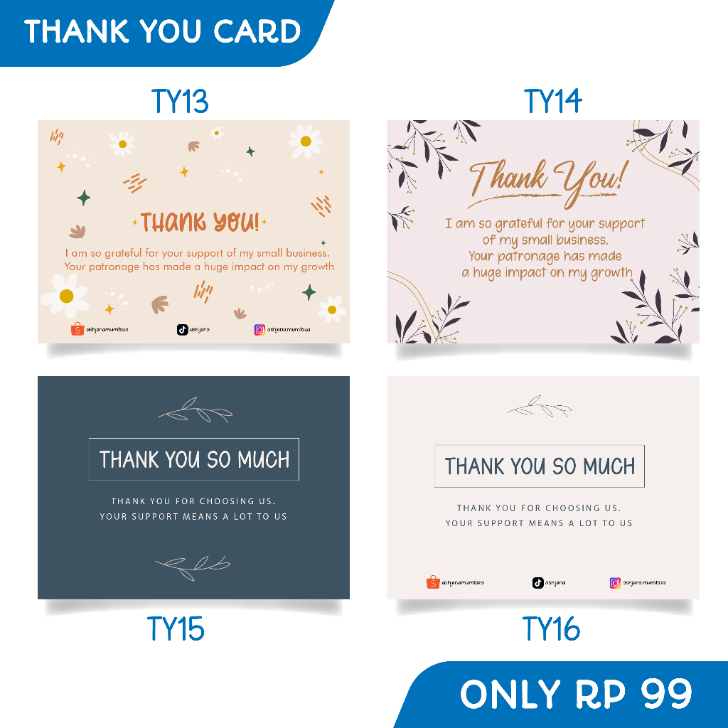 ASHJENA Kartu Ucapan terima kasih untuk orderan thank you card souvenir hampers kado ultah nikah