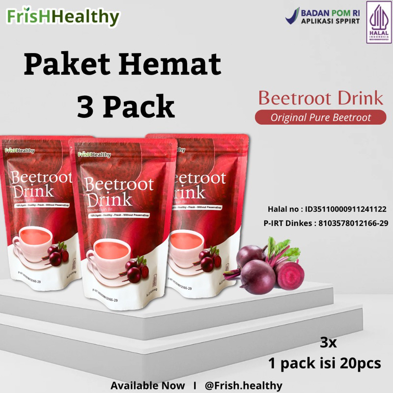 

PAKET HEMAT 3 PACK BEETROOT DRINK - SI PENAMBAH DARAH - MENGONTROL TEKANAN DARAH - HIPERTENSI