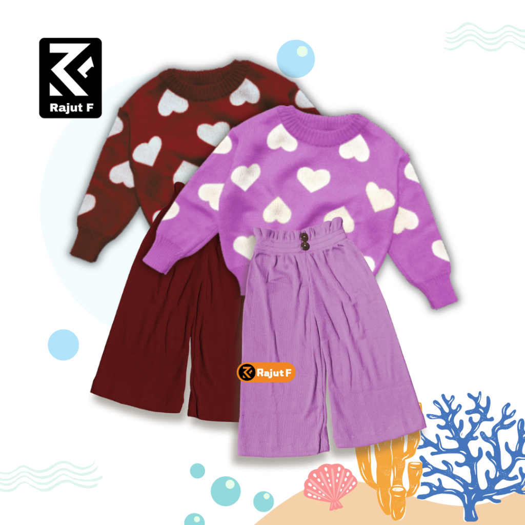 DISKON LIVE - Setelan Sweater Love Motif Putih Bawahan Celana Mango RIB KNIT