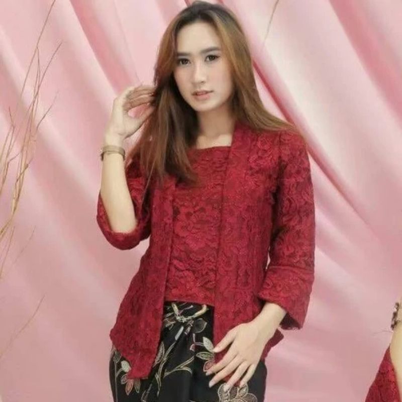 Atasan Baju Kebaya Wanita Jumbo Ld 120 / Kebaya Encim Brokat Kutubaru Modern / Kebaya Lengan Pendek 