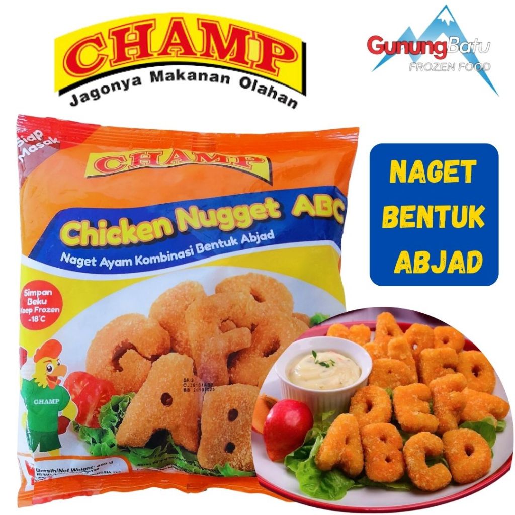 

CHAMP CHICKEN NUGGET ABC 225GR-450GRAM NAGET AYAM BENTUK ABJAD