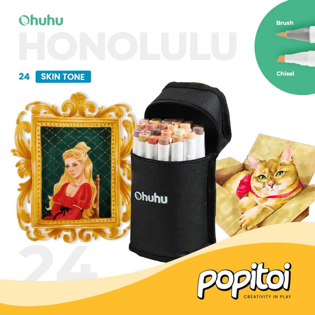 

OHUHU Honolulu 24 36 Skin Color BRUSH & CHISEL Dual Tip Alcohol Water color acrylic Art Marker Spidol Warna Kulit Alkohol