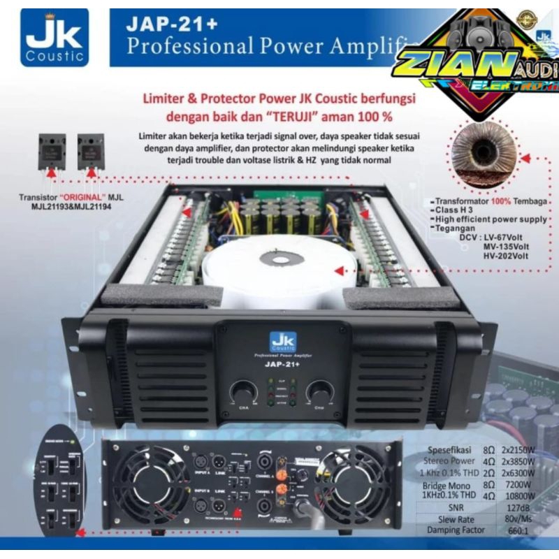 POWER AMPLIFIER JK COUSTIC JAP 21+ Original 2x2150watt class H 3step