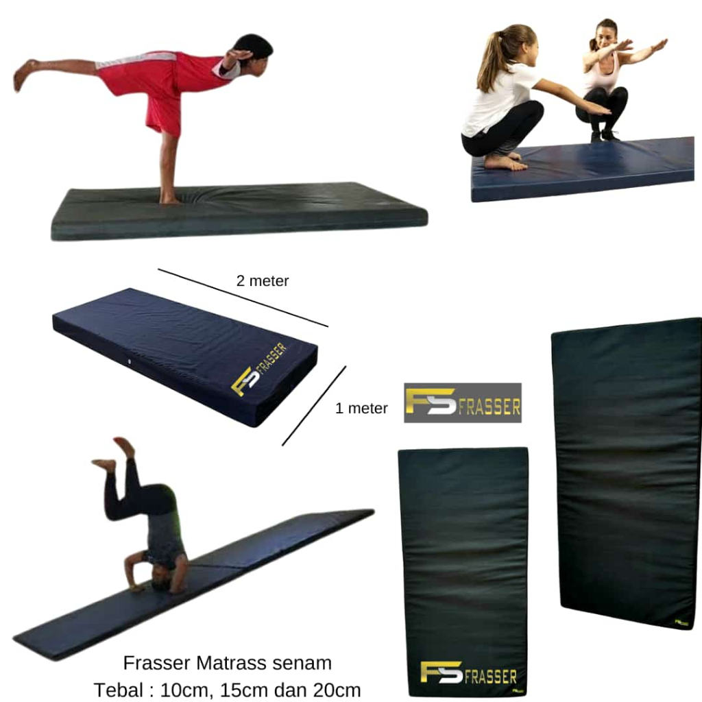 Frasser Matras Lompat Tinggi Beladiri Karate Senam 1 m x 2 m Tebal 20cm Hitam Sn