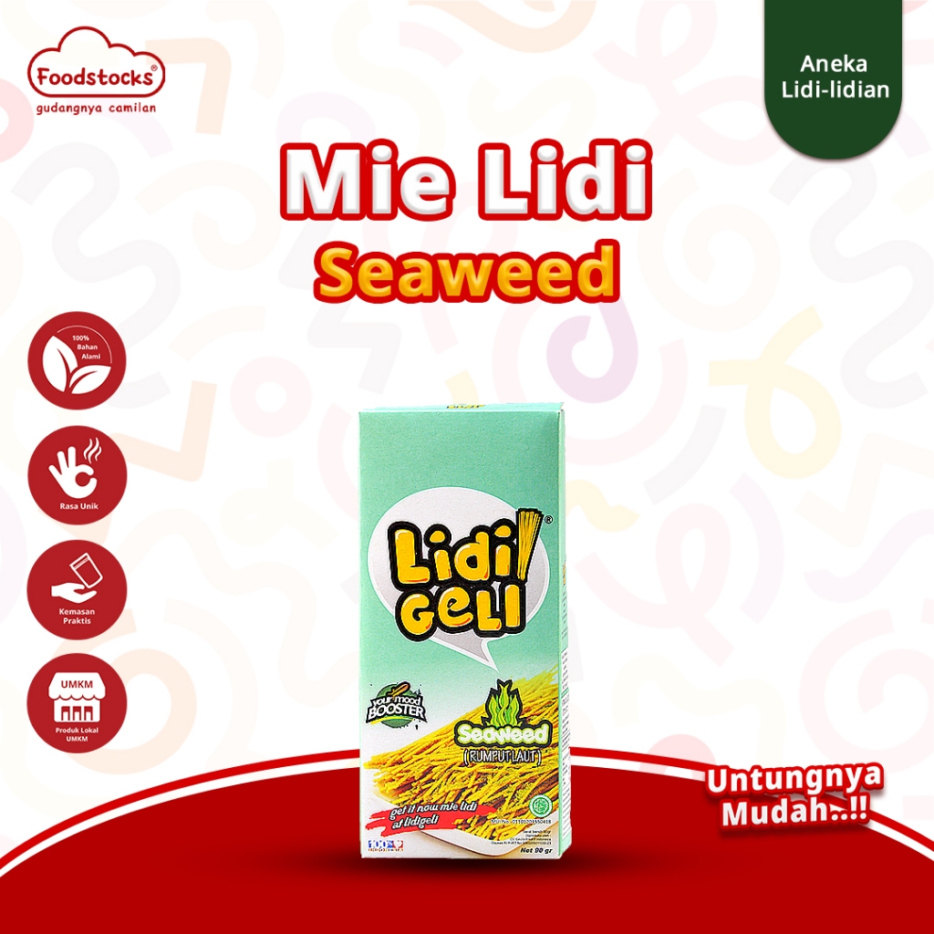 

Mie Lidi Geli Rasa Seaweed 90gr Snack Kekinian