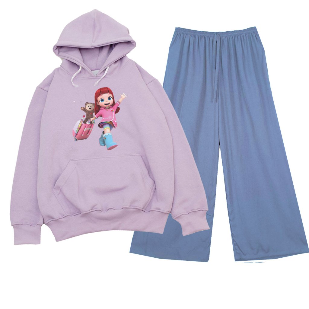 Setelan Sweater Hoodie Rainbow Ruby Koper Viral Anak Remaja Perempuan Celana Kulot COD