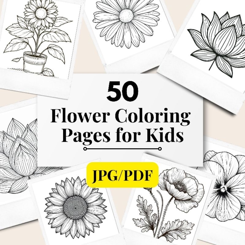 

50 Flower Coloring Page | Flower Sketch Print (DIGITAL ONLY)