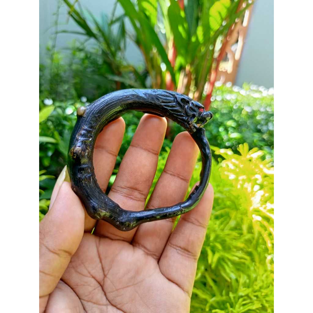 gelang akar bahar hitam ukir macan