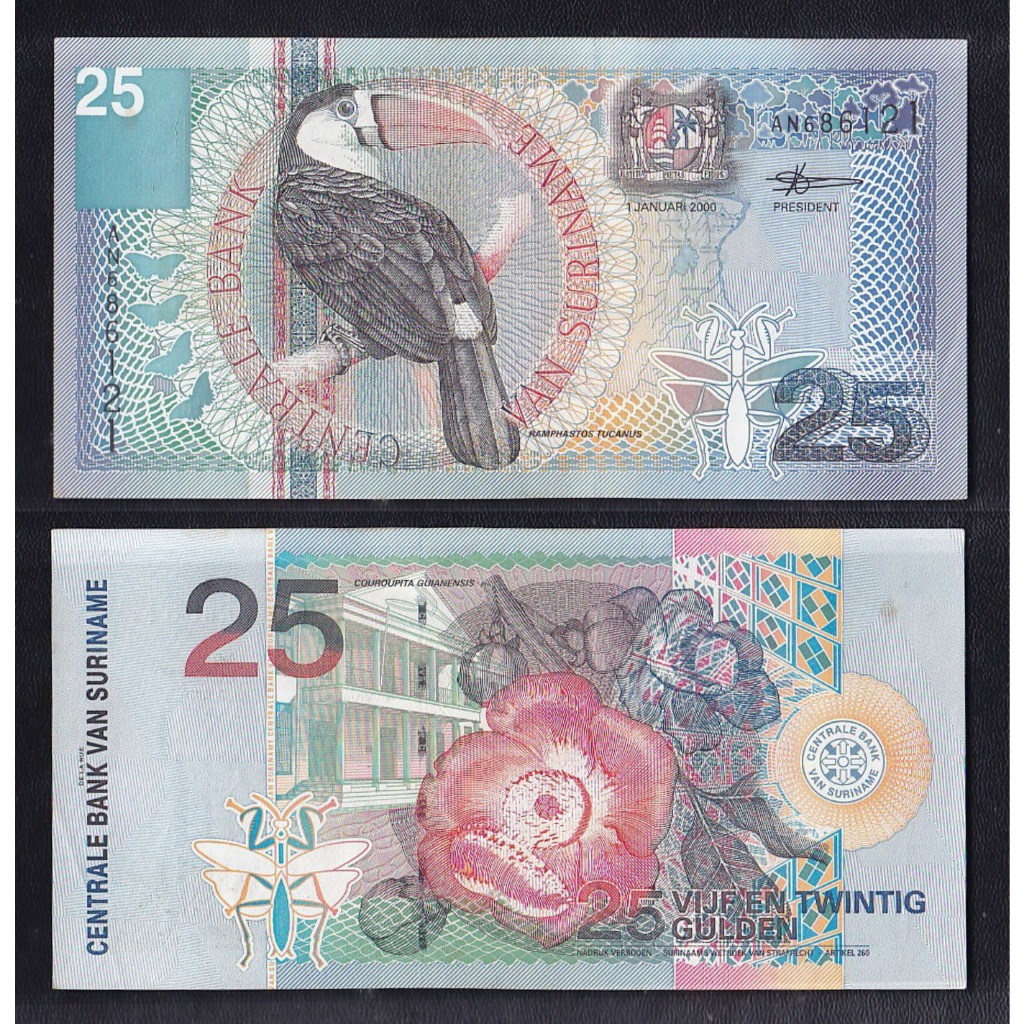 Uang kertas asing Suriname - 25 Gulden tahun 2000