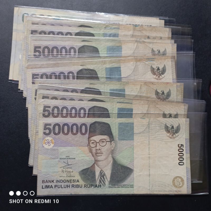 uang kertas kuno 50000 wr supratman tahun 1999 bekas beredar asli