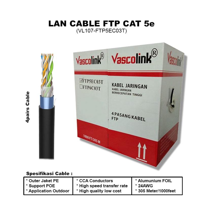 Vascolink Ethernet Cable LAN FTP Cat 5 Outdoor