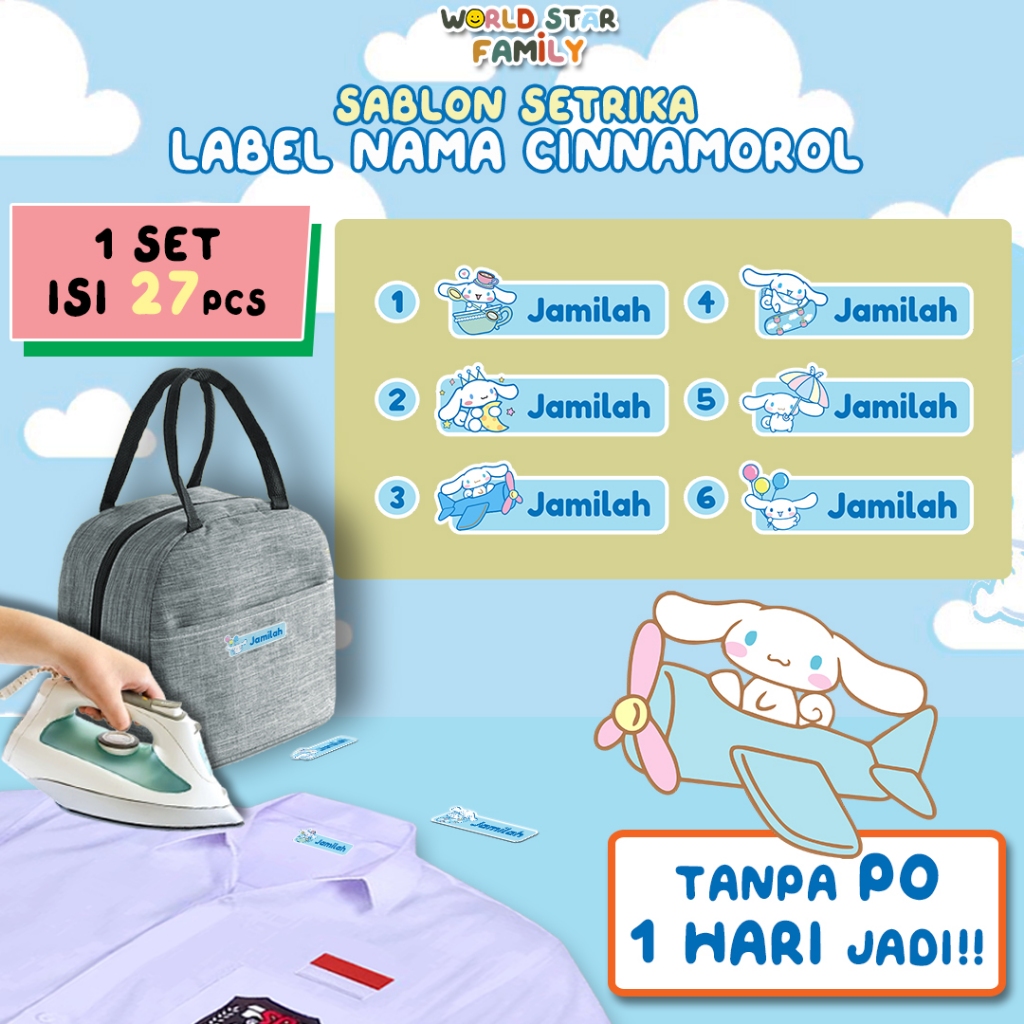 

WSF label SETRIKA baju anak cinnamoroll Lucu Sablon setrika Stiker label stiker nama dtf custom label nama anak FREE CUSTOM NAMA stiker DIY kaos STIKER LABEL BAJU MURAH LABEL KAOS DIY Label nama Murah Laber termurah 2024 stiker nama waterproof