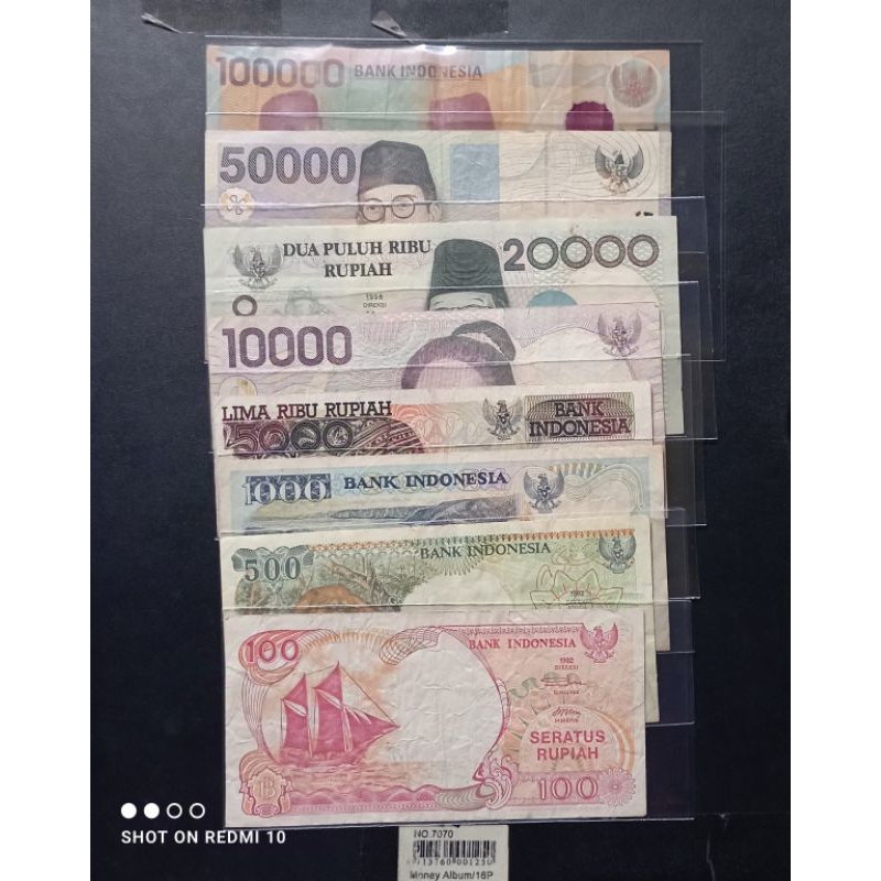 paket 8 lembar uang kertas kuno tahun 90'an bekas beredar asli