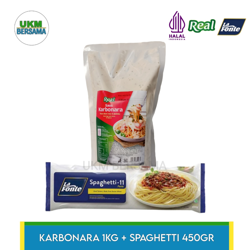 

Real Saus Karbonara Daging Instan Carbonara Sauce + La Fonte Pasta Halal BPOM - Paket Bundling