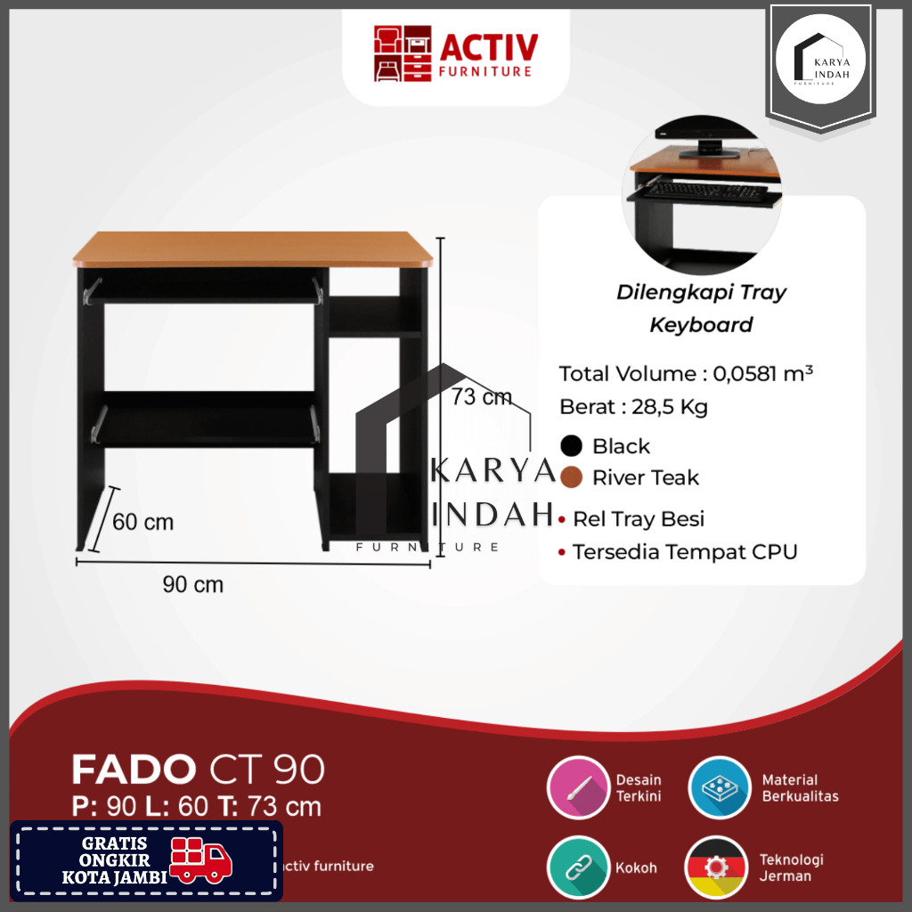 Meja Komputer ACTIV FADO CT 90 PREMIUM - Meja Tulis / Kantor / Kerja / Belajar
