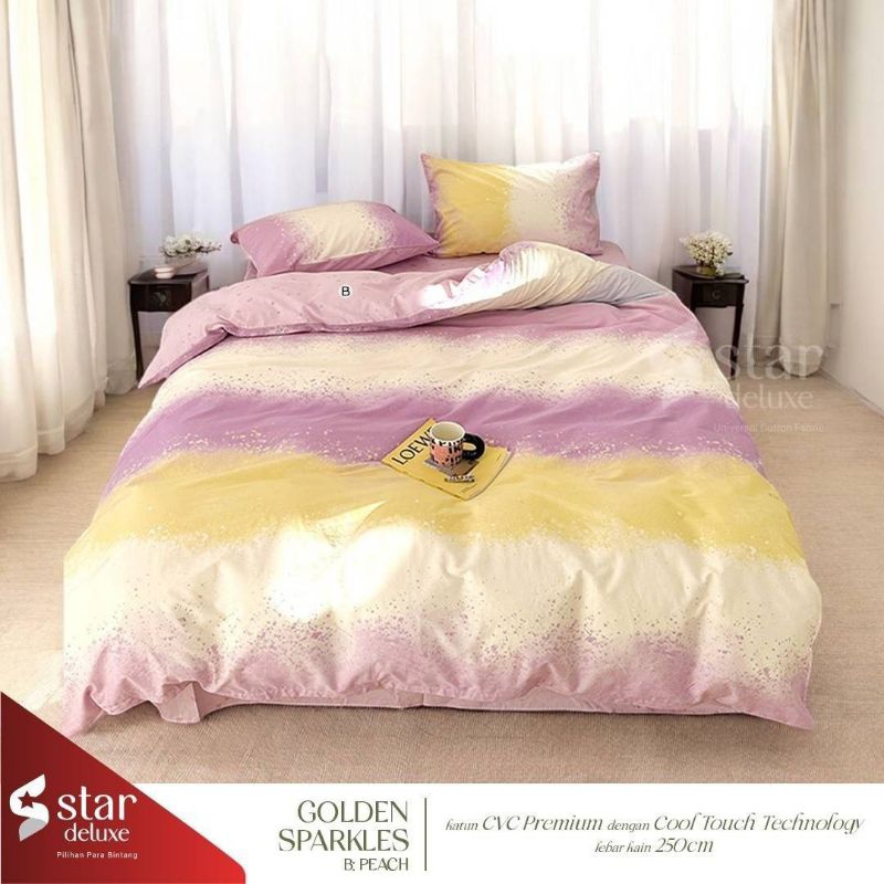 KAIN CVC METERAN STAR  - GOLDEN SPARKLES UNGU