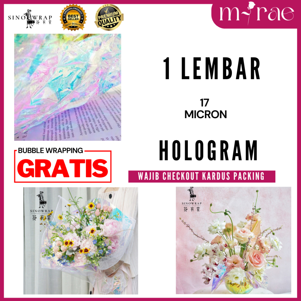 

KERTAS BUKET BUNGA CELLOPHANE HOLOGRAM TRANSPARAN 17 MICRON SINOWRAP FLOWER WRAPPING [1 LEMBAR]