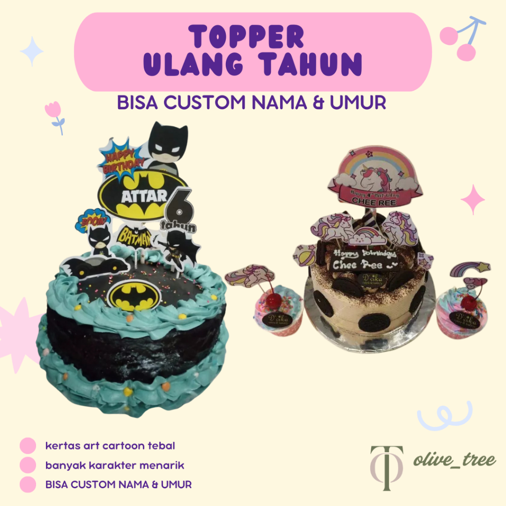 (Custom Nama & Umur) Toper Karakter/ 1 SET Toper Tusuk Gigi / Hiasan Kue Ulang Tahun/ Topper Karakte