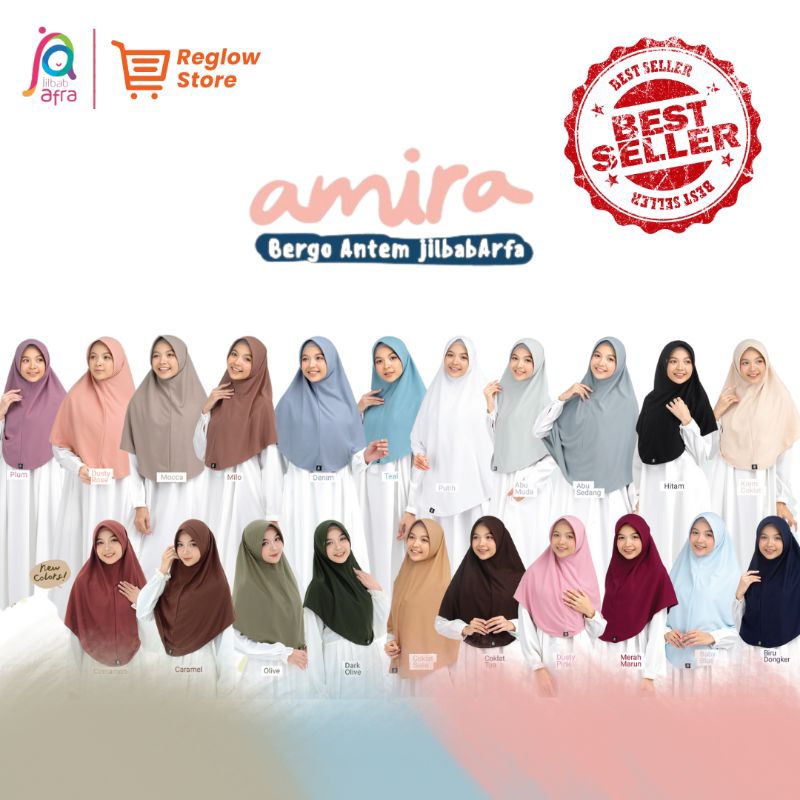 amira bergo Warna terbaru Cinnamon Mustard Dark Olive antem best seller arfa afra distributor stokis