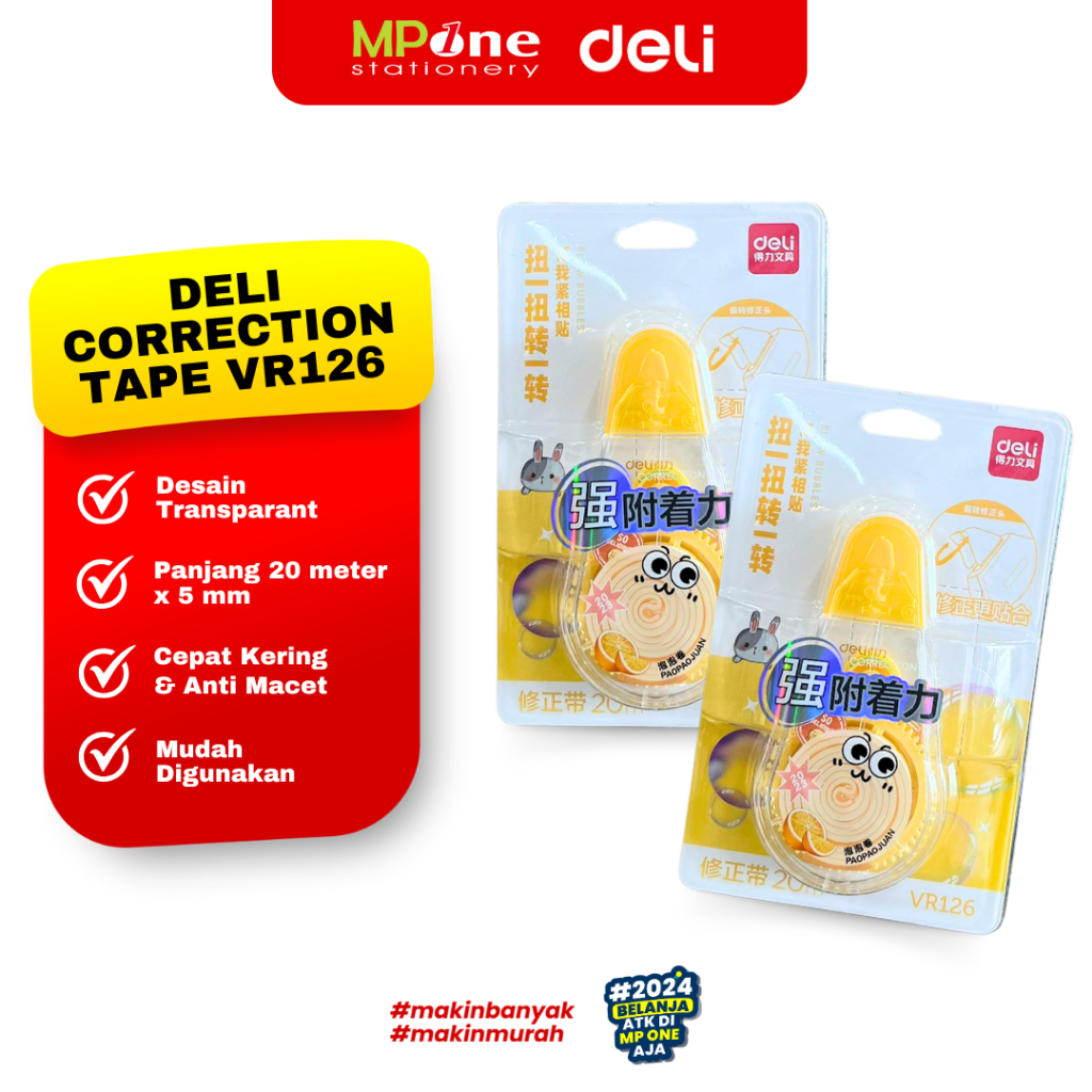 

Deli Correction Tape Roll VR126 20mx 5mm Cover Transparant / Tipex Koreksi Pita Roll DELI