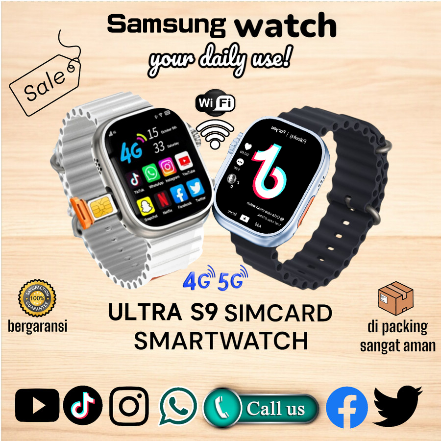 AIG [4G Sim card] ORI Samsung Smartwatch S9 ULTRA Bisa Nonton Youtube TikTok Wifi PlayStore 1.95