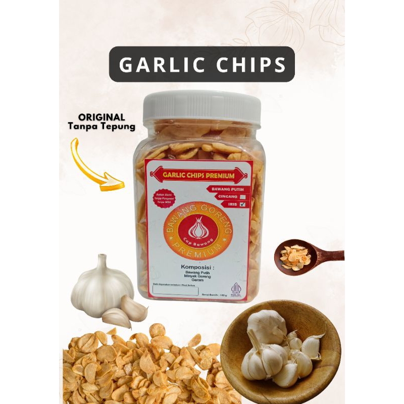 

Garlic Chips - Bawang Putih Goreng Premium Asli Tanpa Tepung Gurih & Renyah - 150 gr