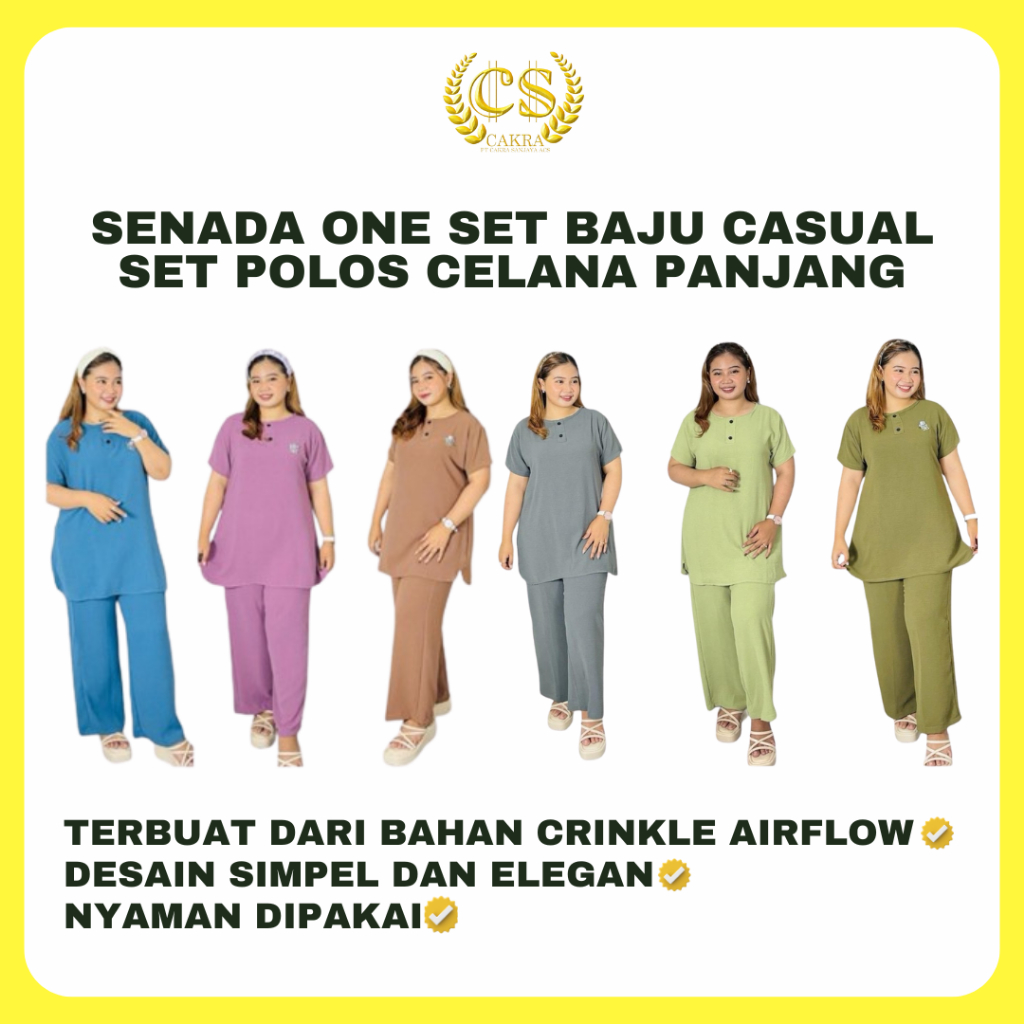 CS Senada One Set Baju Casual Set Polos Celana Panjang