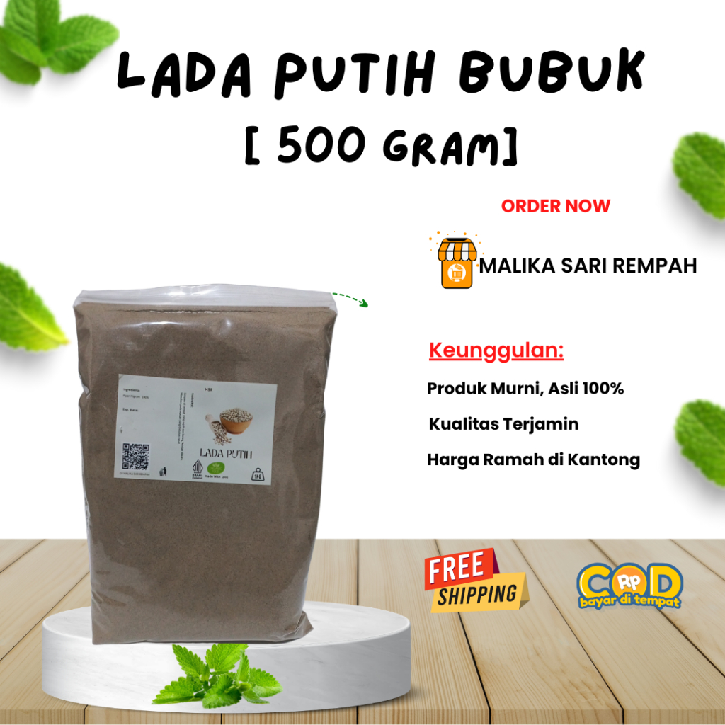 

Lada Putih Bubuk Murni [ 500 gram]-MSR - Merica Putih Bubuk