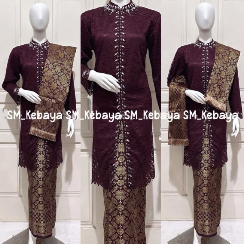 SM Kebaya / Kebaya Tunik Brukat Busui Payet Setelan Selendang Rok Songket / Kebaya Pesta Mewah / Keb