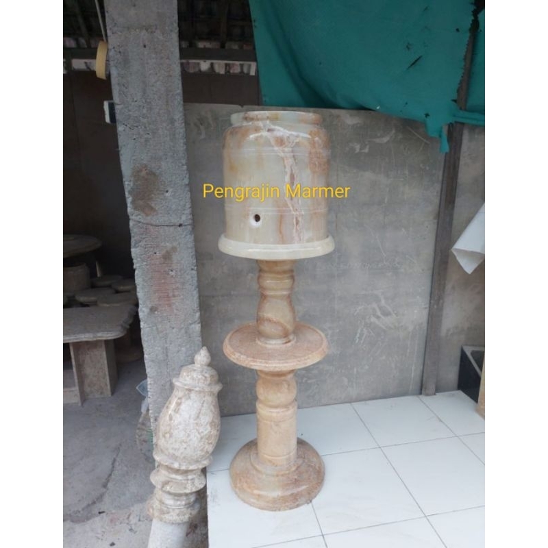 Guci tempat galon air minum dan kaki bulat solid batu onix kilap glossy terlaris