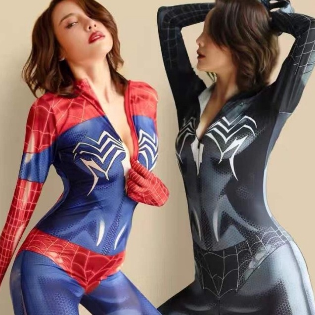 Yesy Fashion Lingerie Cosplay Wanita Kostum Halloween Spiderman Sexy Ketat SPD