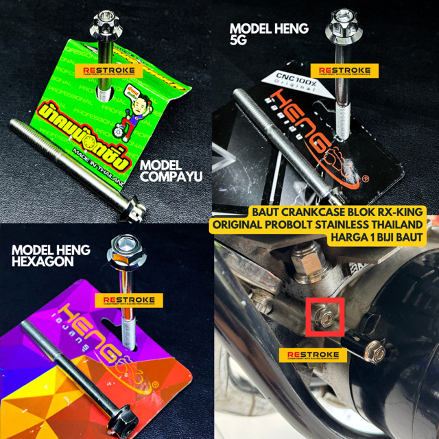 BAUT CRANKCASE BLOK RX KING RXK ORIGINAL PROBOLT STAINLESS THAILAND