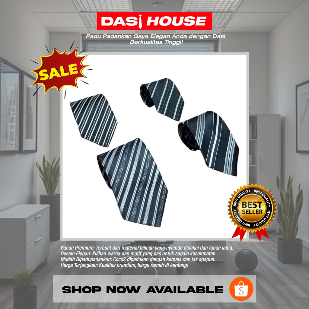 Dasi Hitam Motif Garis Standar Formal