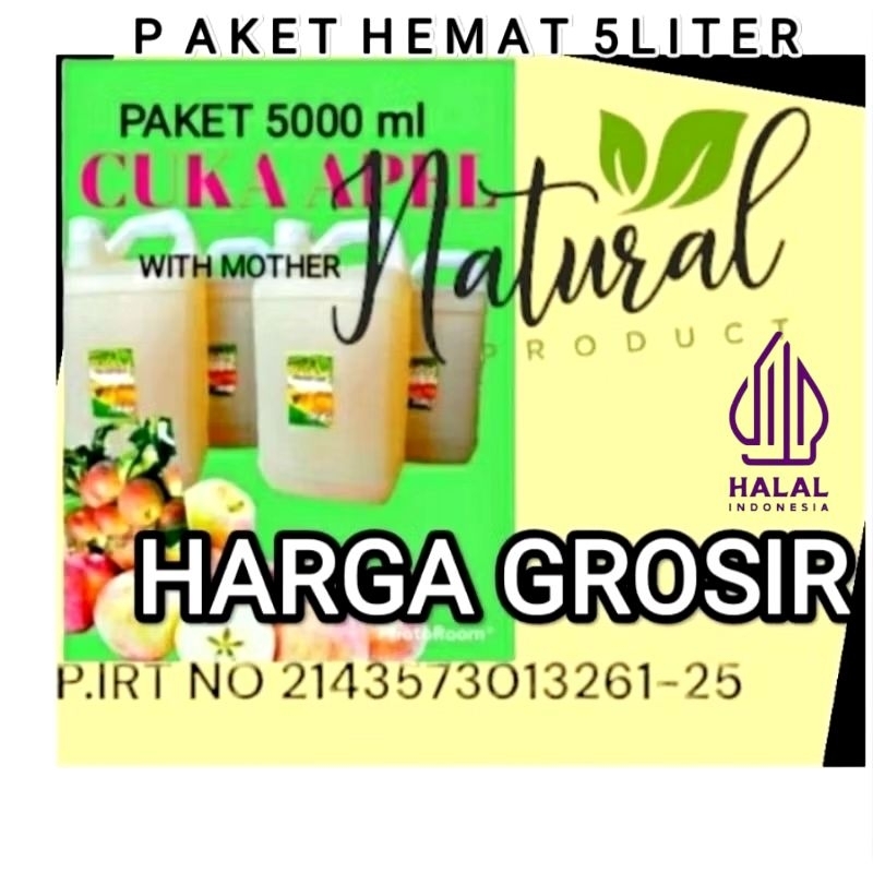 

CUKA APEL - ORIGINAL - ASLI 100% , 5 LITER - WITH MOTHER - RAW -