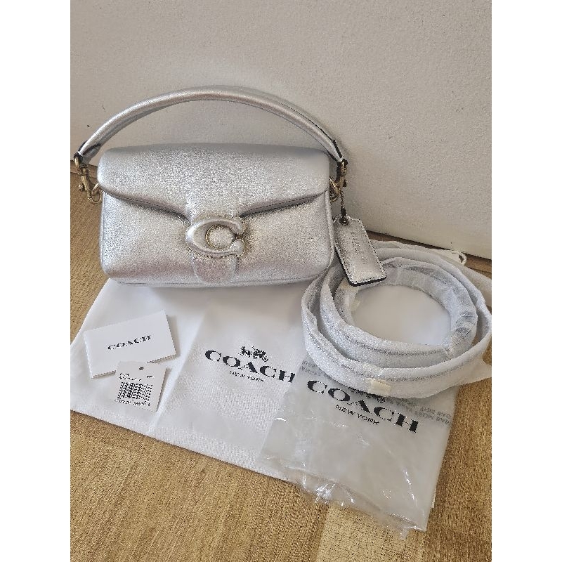 Coach Tabby Pillow Metalic Silver Authentic