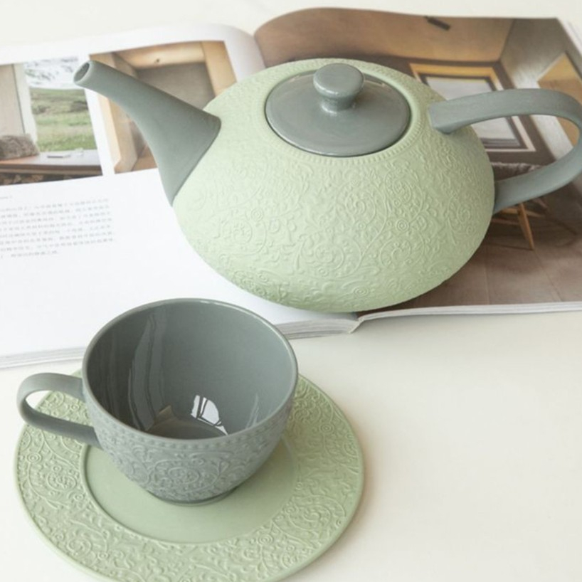Pot Teh Kopi Keramik Cangkir Set / Embossed Ceramic 695