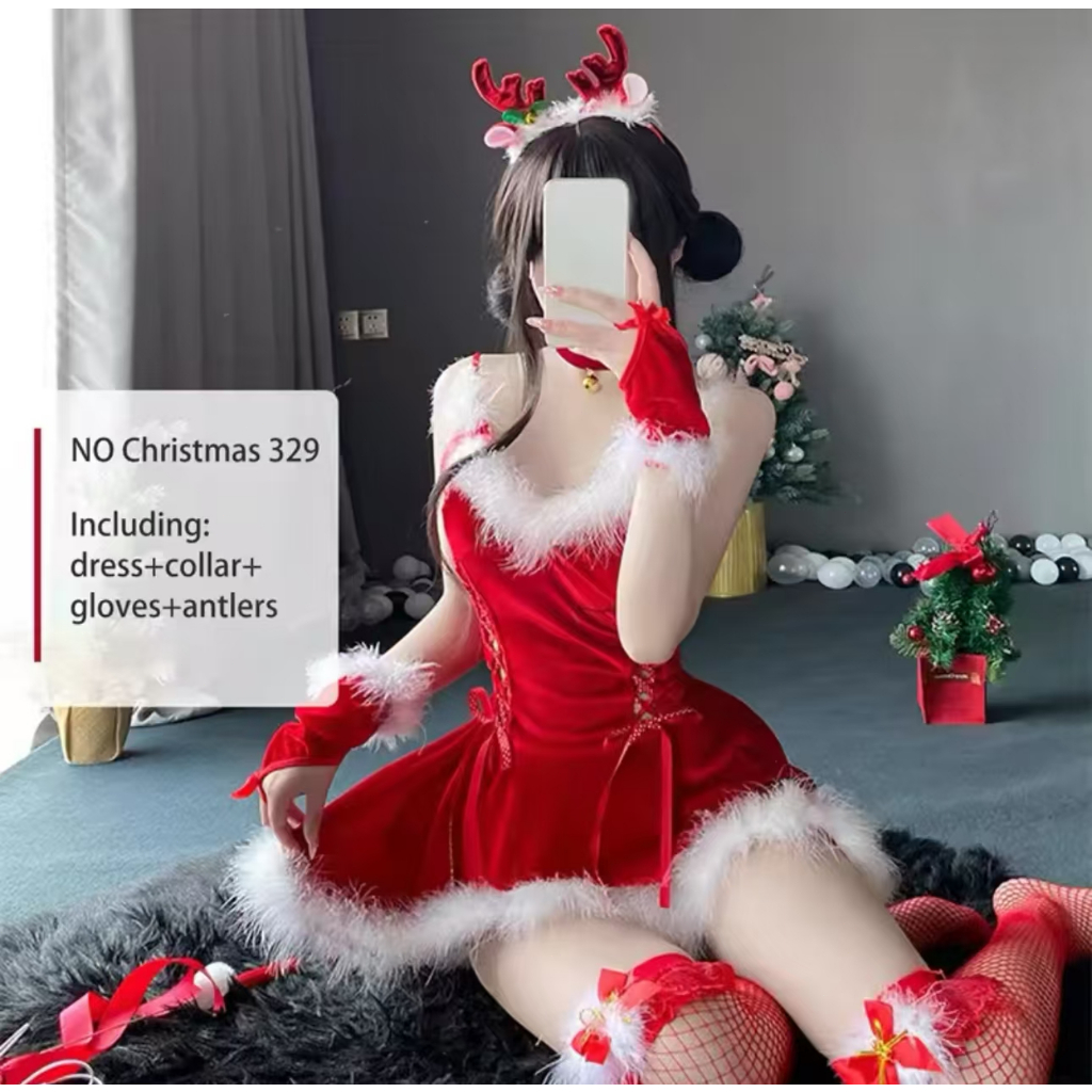 Christmas Cosplay Costume Dresses Women Santa Velvet Bunny Girl Lingerie Christmas Halloween Party C