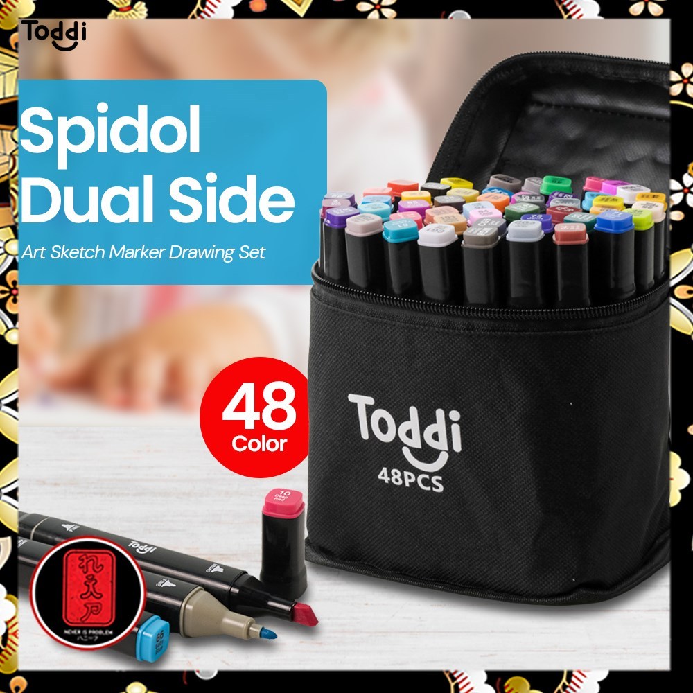 

Toddi Spidol Dual Side Fine Art Marker Brush Double Tip 1.0mm 6.0mm 48 Warna - CY-006 - Black