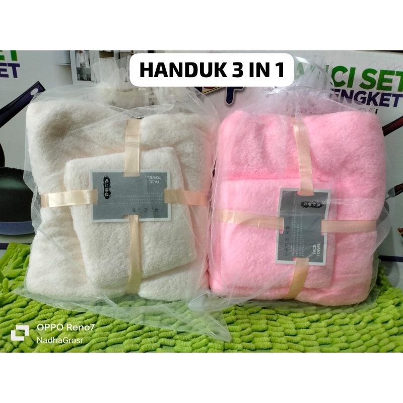 HANDUK SET 2IN1 POLOS BESAR DAN KECIL(LEMBUT) SUDAH + POUCH//HANDUK TOWEL - NADHA GROSIR