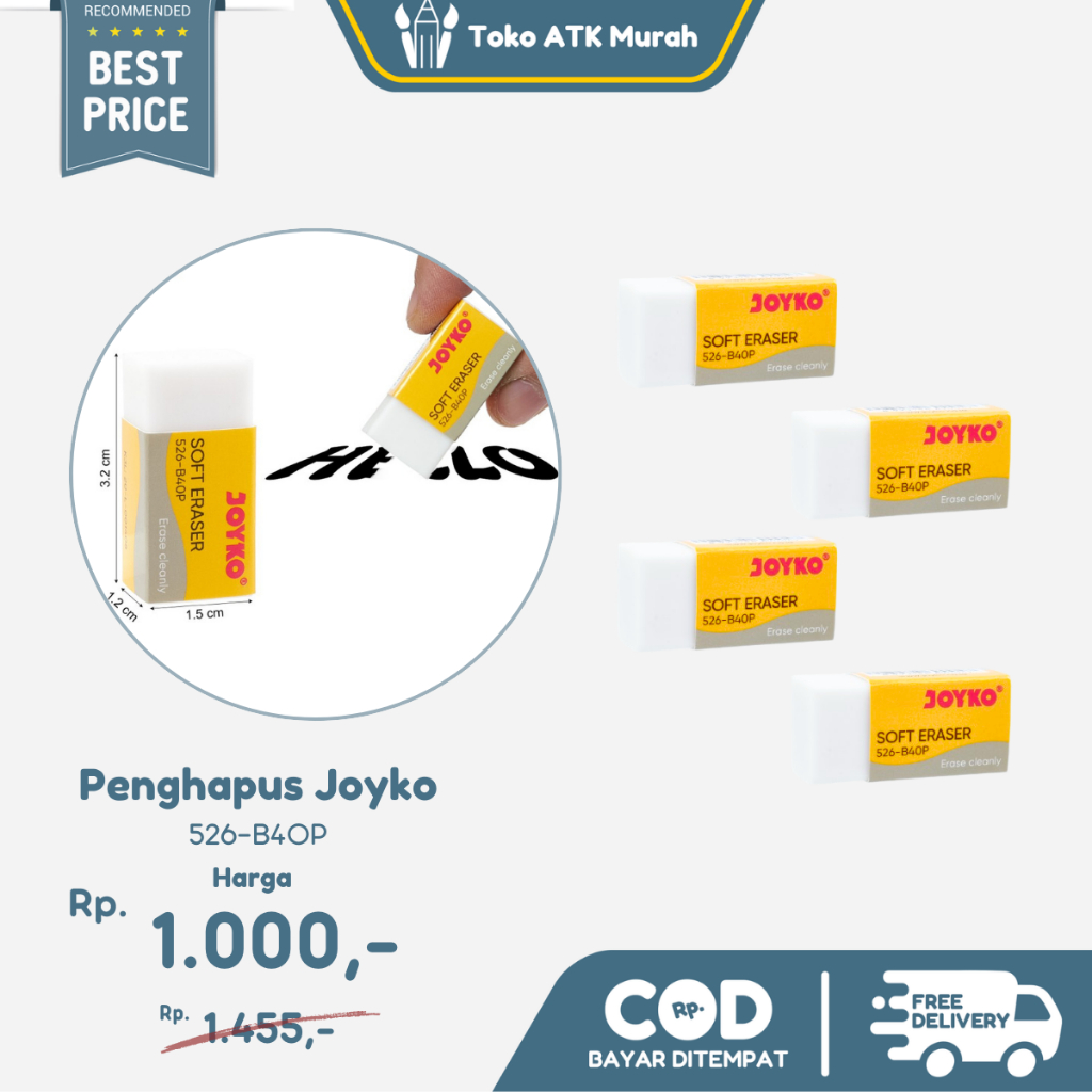 

1 PCS PENGHAPUS JOYKO B40 HITAM PUTIH KECIL STIP PENSIL TULIS GAMBAR ERASER MURAH