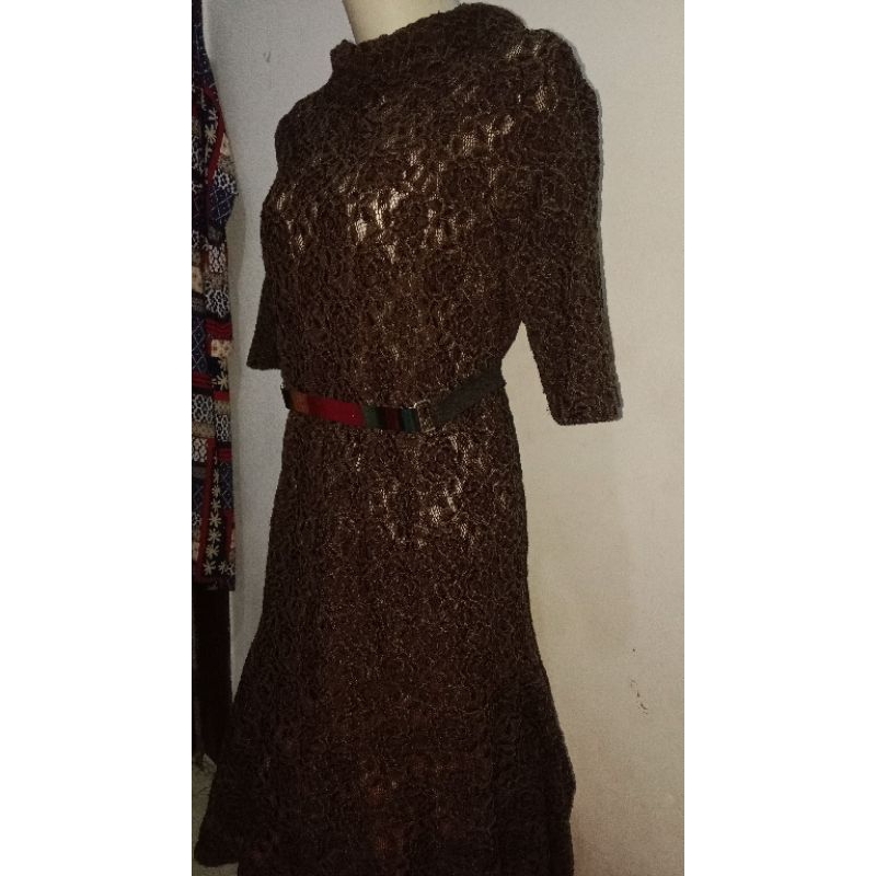 dress wanita coklat burkat korea