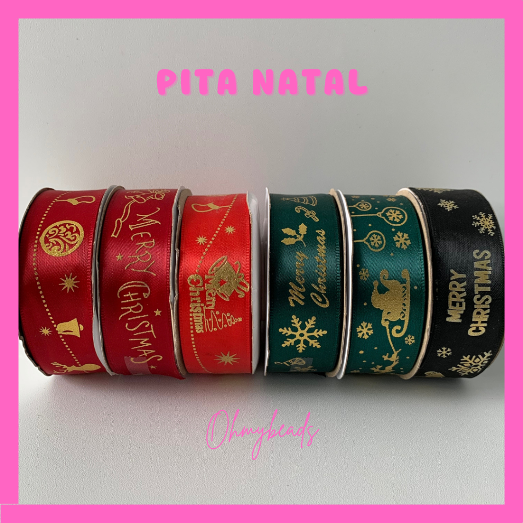 Pita Hampers Natal Pita Merry Christmas Pita Dekorasi Kue Ulang Tahun Pita Christmas Pita Hias 2.5cm