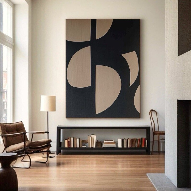 Lukisan minimalis abstrak coklat hitam