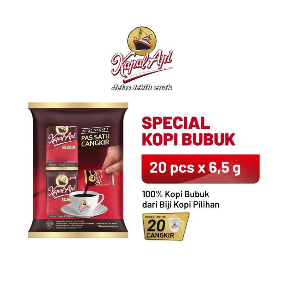 

Kopi Bubuk Kapal Api Pas 1 Cangkir Special Mix 6,5gr x 20 sachet