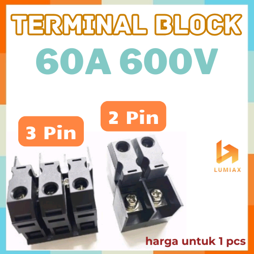 Terminal Blok 2pin Hitam 2 Pin 3 pin 3pin 60A max 600v konektor terminal block PCB Skrup 2 pole 3pol