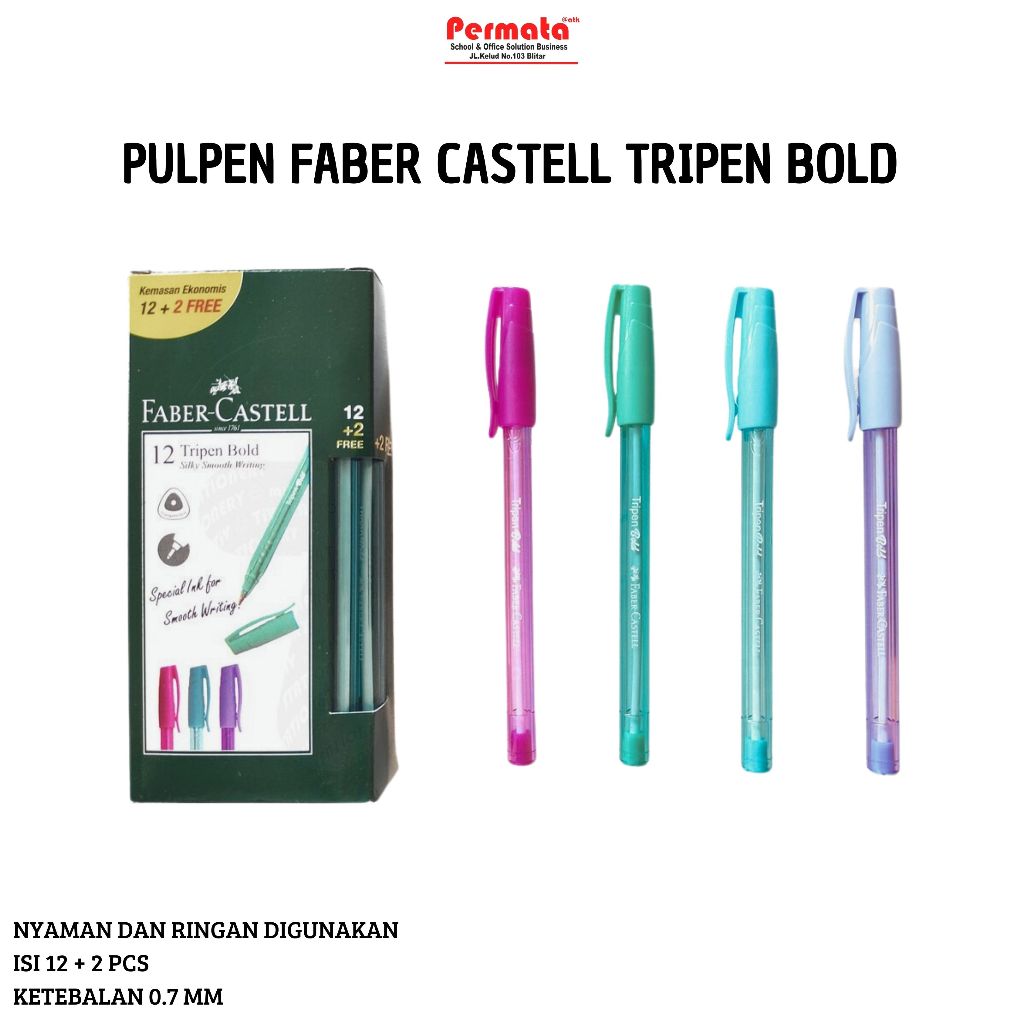 

Faber-Castell Ballpen Tripen Bold Black Ink Box 12 Free 2 pcs