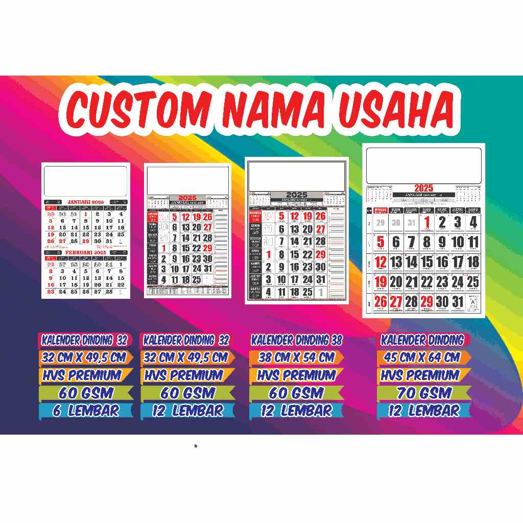 

CUSTOM NAMA USAHA KALENDER JUMBO 100PCS