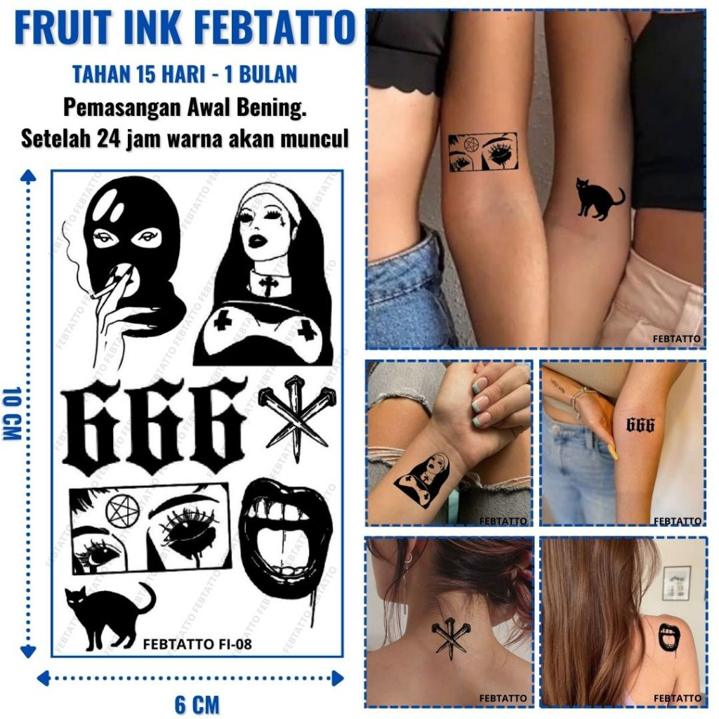 FRUIT INK Tato AESTHETIC 666 Tahan 1 Bulan Ukuran 6cm x 10cm - FI 08 - Tato Lengan Tato Dada Tato ta